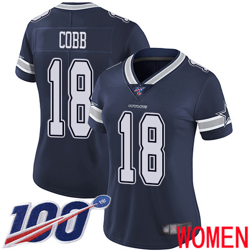 Women Dallas Cowboys Limited Navy Blue Randall Cobb Home #18 100th Season Vapor Untouchable NFL Jersey->women nfl jersey->Women Jersey